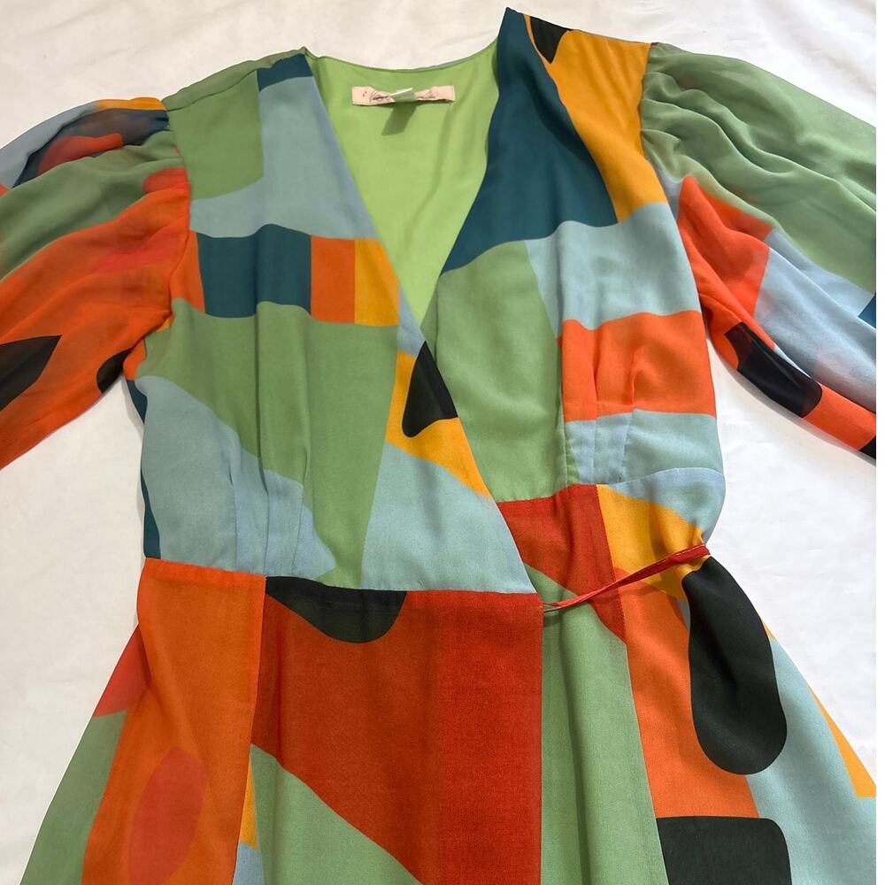 Anthropologie Women XS Hutch Abstract Wrap Maxi Dress Colorful Wedding Guest Fun - Picture 5 of 14